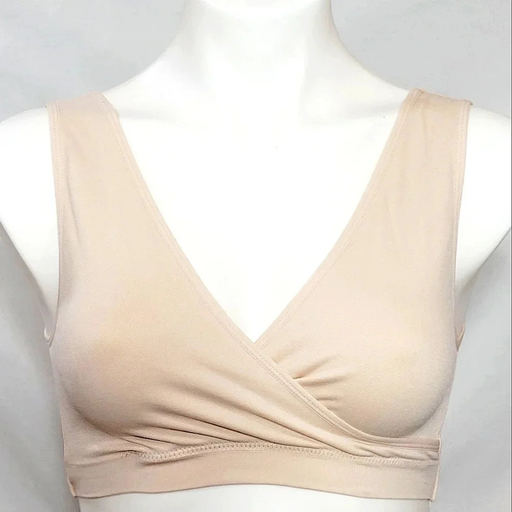 SMALL Gilligan & O'Malley Crossover Seamless Wire Free Nursing Sleep Bra Nude Mo